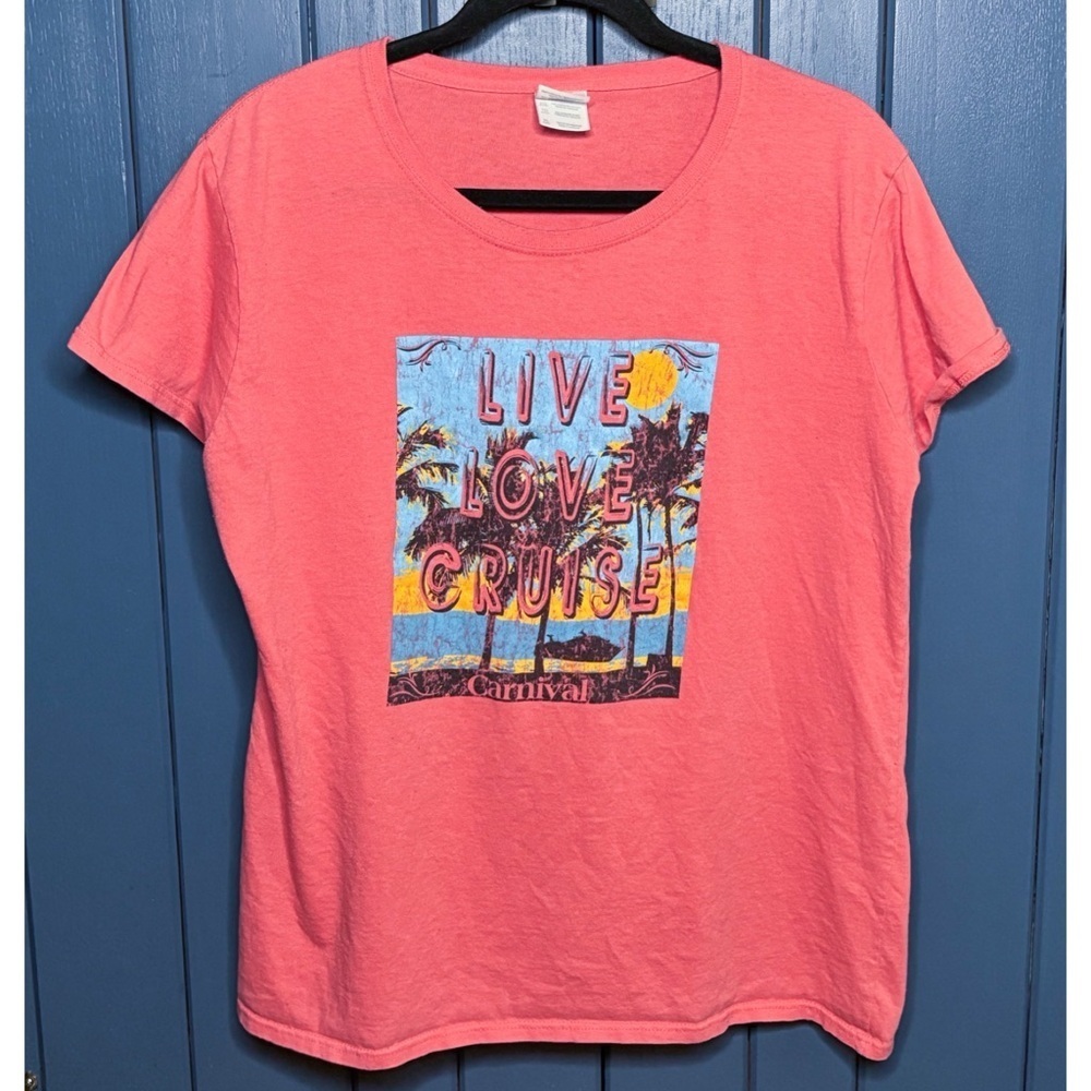 Vintage Orange Carnival Cruise Tee T Shirt Size XL Beach Coastal Boho Tropical